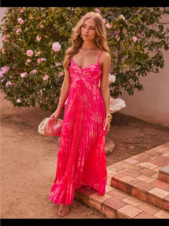 Vici Dresses & Skirts - Vici Hot Pink Pleated Spaghetti-Strap Maxi Dress